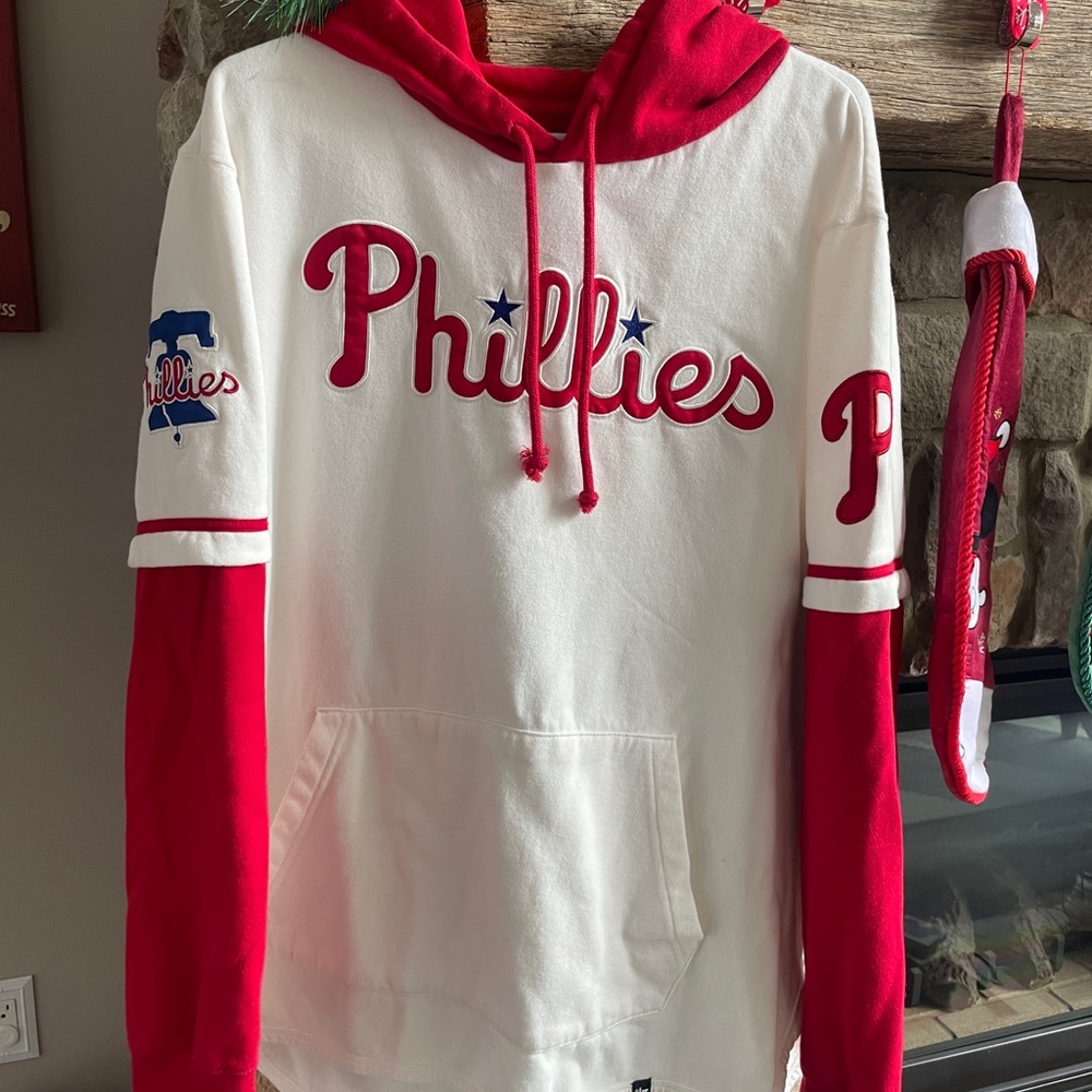 Philadelphia Phillies Red and White Hoodie Trifecta '47 shortstop pullover hood